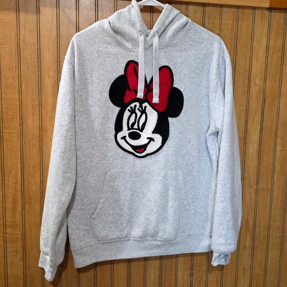 Disney Minnie‎ Mouse Heather Gray Pullover Hoodie Sweatshirt Medium